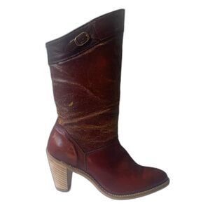 Vintage Y2K Size 7.5 Women's Stack Heel Distressed Western Boots Mid-Calf